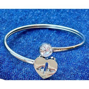 Womens Stainless Steel Silver Flexible Heartbeat Nurse Doctor Wrap Bracelet EUC